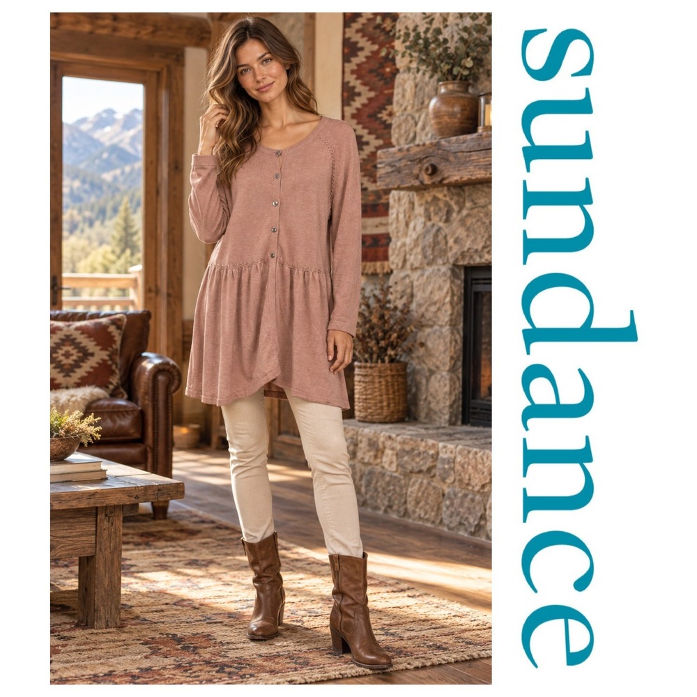 Sundance Favorite Days Tunic Sweater Dusty Pink Lambswool Cashmere Blend XL